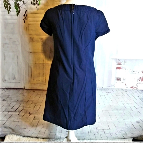 J. Crew Portico Navy Blue Basket Weave Neckline Dress Size 6 - Picture 2 of 7